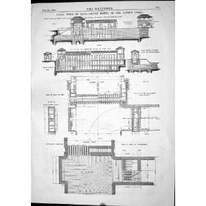 Engineering 1874 Canal Work Italy Sluice House Cavour Plan 