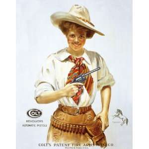  Colt Western Girl Cowgirl with Revolver Gun Retro Vintage 