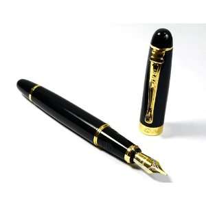  Luxury Black Fountain Pen Golden Carved Ring with Push in 