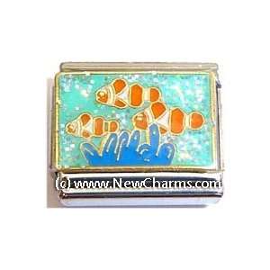  Three Clownfish Italian Charm Bracelet Jewelry Link 