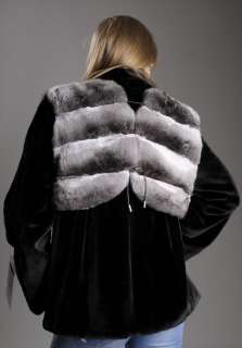 Black SAGA sheared shaved mink fur with detachable chinchilla vest NEW 