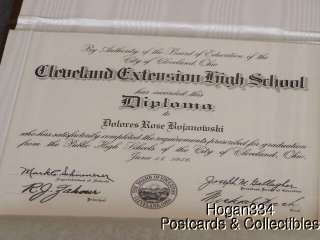 Vintage Cleveland Extension High School Diploma 1956  