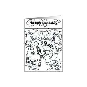   Coloring Page Greeting Card with little Princess Card Toys & Games