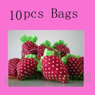 10 X Strawberry Nylon Foldable Reusable Shopping Bags  