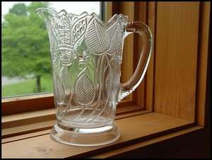 1895 EAPG Pressed Mckee Glass Co 8 tall Pitcher BEADED TULIP  