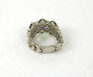 18K WHITE GOLD 5.5 CTS DIAMONDS COLORED SAPPHIRES RING  