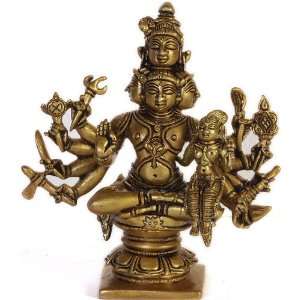    Five Headed Sadashiva with Shakti   Brass Sculpture