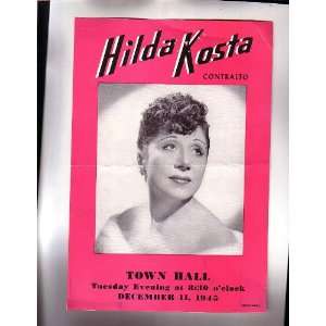  Hilda Kosta Contralto  Handbill NYC Town Hall 1945 