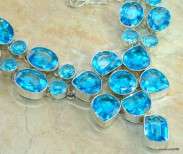 Huge!! Gushing Waterfall Blue Topaz Sterling Silver necklace