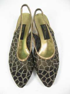 SESTO MEUCCI Gold Black Sheer Fabric Slingbacks Shoes 7  