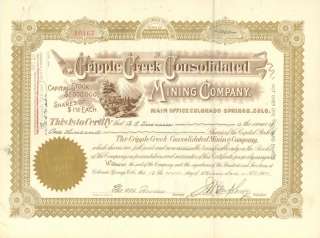 Cripple Creek Consolidated Mining Co Stock Certificate  