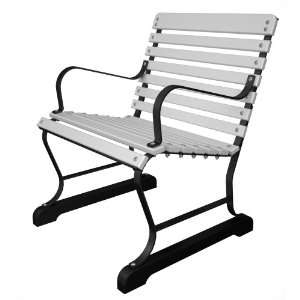   Arm Chair in Black Strap Steel Frame / White Patio, Lawn & Garden