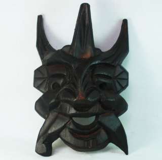 Cool Black Wood Hand Carved Folk Art Mask Figure Statue  