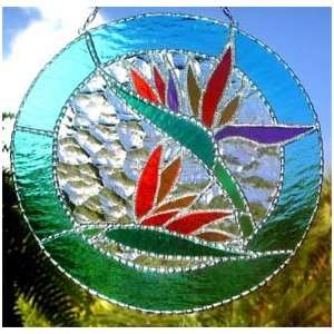  Tropical Bird of Paridise Stained Glass Suncatcher   9 x 