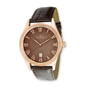  Croton Mens Brown Dial Brown Leather Band Watch Jewelry