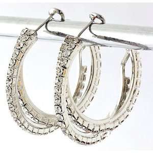  Fabulous Double Hoop Crystal Earrings, Leverback (Silver 