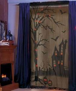 BATTERY OPERATED SPOOKY LIGHTED SCARY HALLOWEEN window panel CURTAIN 