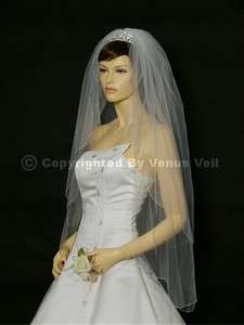 2T White Waltz Scalloped Beaded Edge Bridal Wedding Veil  