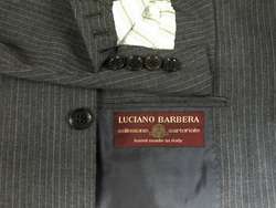Luciano Barbera Sartoriale Italy Charcoal Pinstripe 3 Button Suit 46 R 