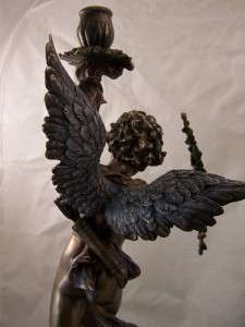 Bronze Diana & Cupid Candle Holder Candlestick Statue  