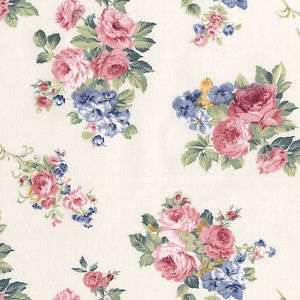 COTTON CURTAIN FABRIC VINTAGE SHABBY ROSE FLORAL PINK  