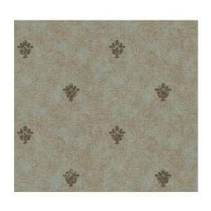   Iridescent Stamped Leaf Silk Damask Texture Wallpaper, Teal/Brown