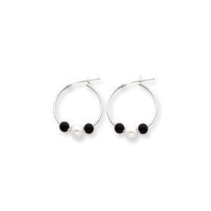   Sardelli   14k White Gold Onyx & Cultured Pearl Hoop Earrings Jewelry