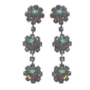  Pastoral Silver Aurora Borealis Crystal Clip On Earrings Jewelry
