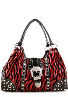 Zebra Inspired Rhinestone Buckle Designer Handbag Tote  
