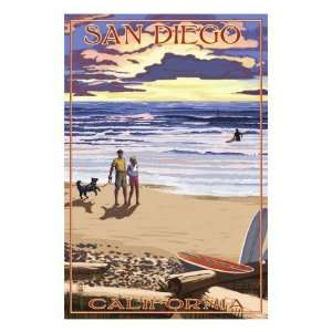  San Diego, California Beach Walk & Surfers Premium Poster 