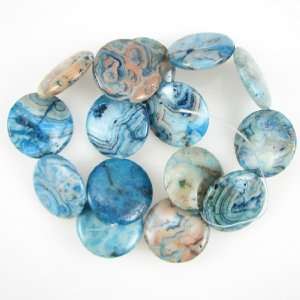   25mm larimar blue crazy lace agate coin disc beads 16