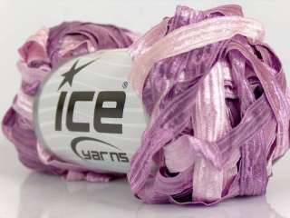Lot of 6 Skeins ICE RIBBON Hand Knitting Yarn Violet Lilac White 