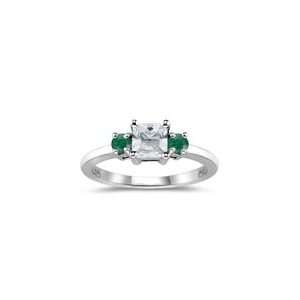 25 Cts Emerald & White Sapphire Three Stone Ring in 14K White Gold 6 