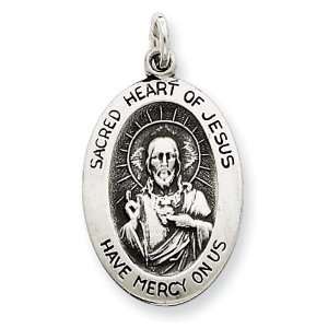    Sterling Silver Antiqued Sacred Heart of Jesus Medal Jewelry