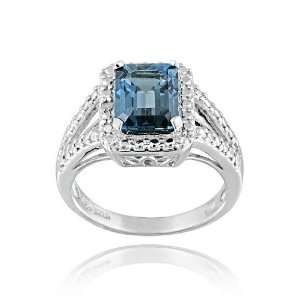 Sterling Silver 3.4ct Emerald Cut London Blue Topaz & Diamond Accent 