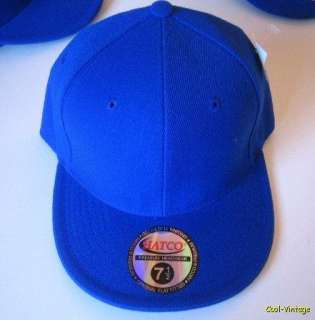   Premium HATCO Acrylic Twill Plain Solid Blue Hat Flat Brim Fitted CAP