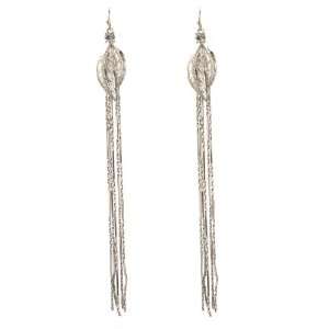 Exotic Modern Silver Tone Dangle Earring with Sculpted Leaf Design and 