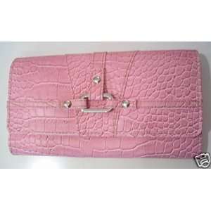   Vegan Pink Faux Croc leather like Checkbook Wallet: Office Products