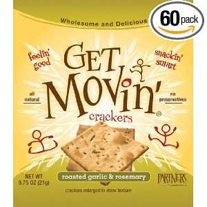Get Movin Crackers, Roasted Garlic & Rosemary, 0.75 Ounce Bags (Pack 