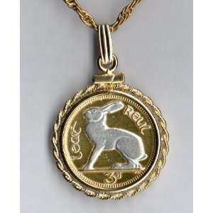  Gorgeous 2 Toned Silver on Gold Irish Rabbit   Coin Necklaces: Jewelry