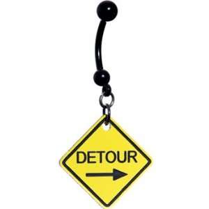  Yellow Detour Arrow Warning Sign Belly Ring Jewelry