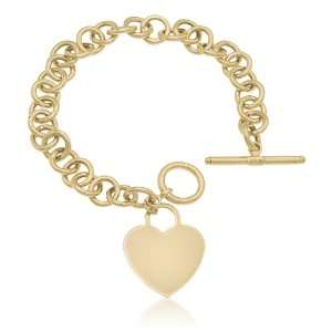  14K Yellow Gold Rollo Bracelet With Hanging Heart Pendant 