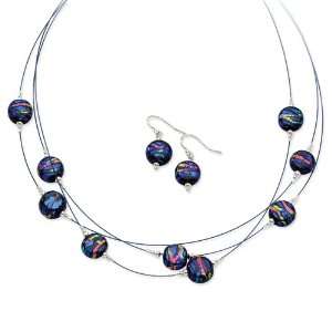   Silver Blue Dichroic Glass Earrings & 18in Necklace Set Jewelry