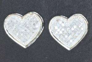 925 sterling silver .33ct diamond cluster heart earrings vintage 2g 