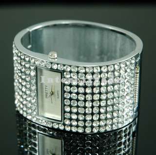 Rare Inlay Crystal Lady Dres Bracelet Bangle Cuff Watch  