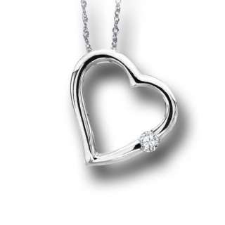  10K White Gold, Diamond Heart Pendant, 1/20 ctw.