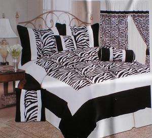 PC Zebra Flocking Black Pink Comforter Set Queen Size Bed In A Bag