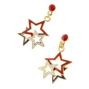 Patriotic American Flag 3 Stars Layered Earrings Gold