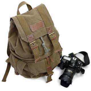 F2002 Canvas DSLR Camera Bag Backpack Rucksack Bag  Army Green  