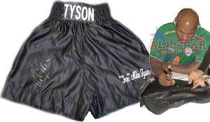 IRON MIKE TYSON SIGNED EMBROIDERED BOXING TRUNKS PROOF  